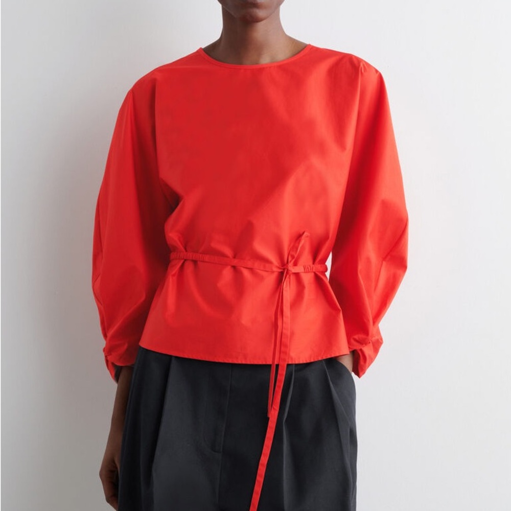COS Drawstring Peplum Blouse in Red